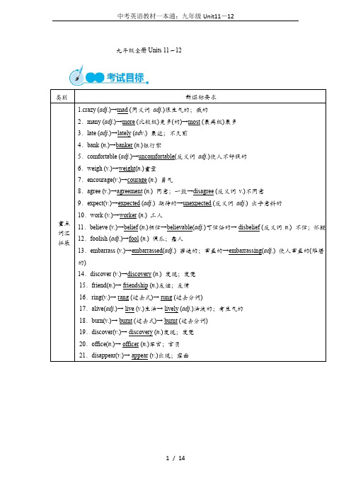 中考英语教材一本通：九年级Unit11-12