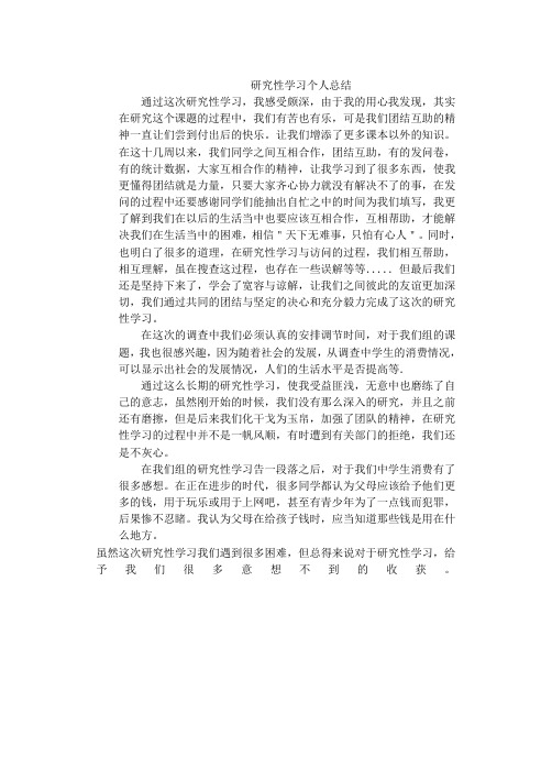 (消费)研究性学习个人总结