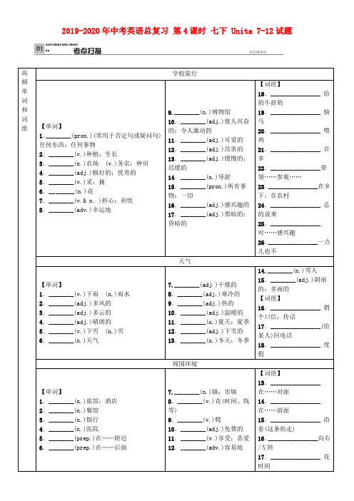 2019-2020年中考英语总复习 第4课时 七下 Units 7-12试题