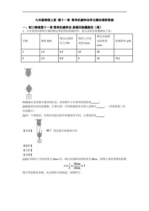 九年级物理上册 第十一章 简单机械和功单元测试卷附答案