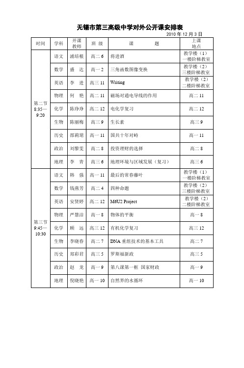 无锡市第三高级中学对外公开课安