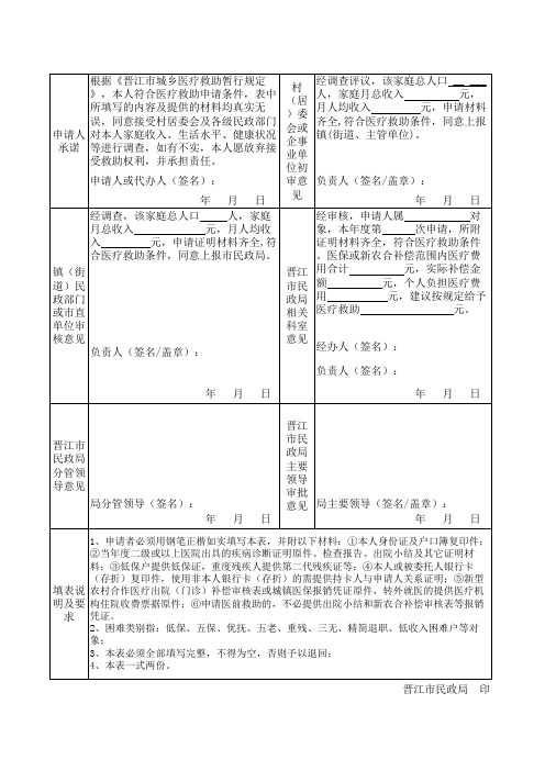 城乡医疗救助申请审批表