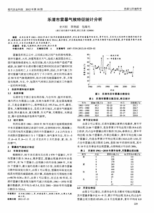 乐清市雷暴气候特征统计分析