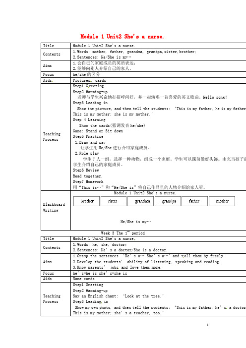 一年级英语下册Module1unit2She'sanurse教案外研版一起