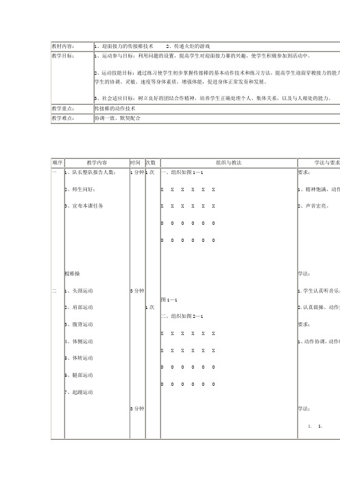 二年级体育教案迎面接力教案