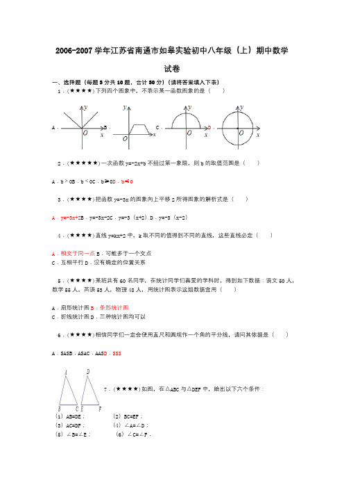 2006-2007学年江苏省南通市如皋实验初中八年级(上)期中数学试卷