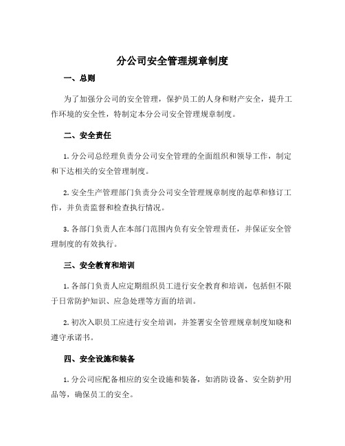 分公司安全管理规章制度