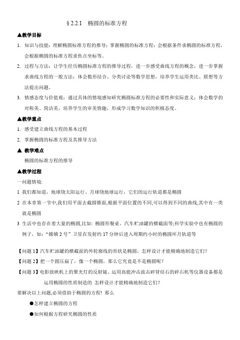 高中数学新苏教版精品教案《苏教版高中数学选修2-1 2.2.1 椭圆的标准方程》60