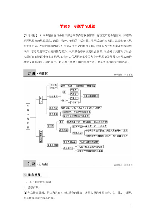 高中历史 专题二 东西方的先哲 课时3 专题学习总结学案 人民版选修4