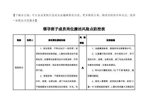 医院廉政风险点汇总表.