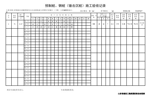 鲁ZJ-047预制桩、钢桩(锤击沉桩)施工验收记录