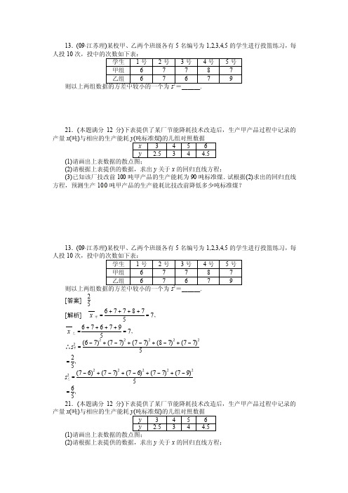 线性回归方程练习及答案