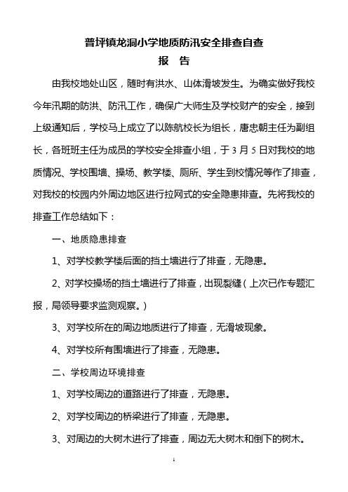 普坪镇龙洞小学地质防汛安全排查报告