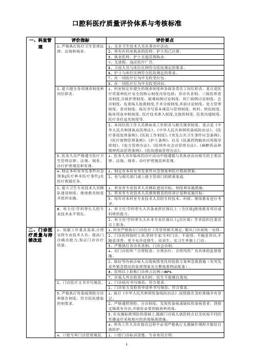 口腔科医疗质量评价体系与考核标准