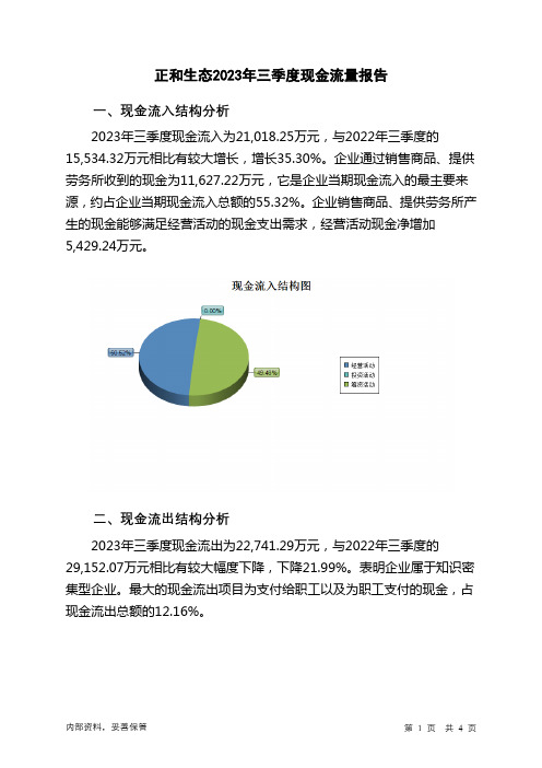 605069正和生态2023年三季度现金流量报告