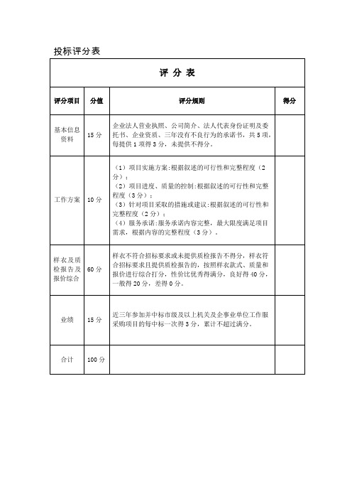 投标评分表范本