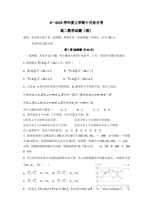 2018-2019学年高二数学10月月考试题理(2)