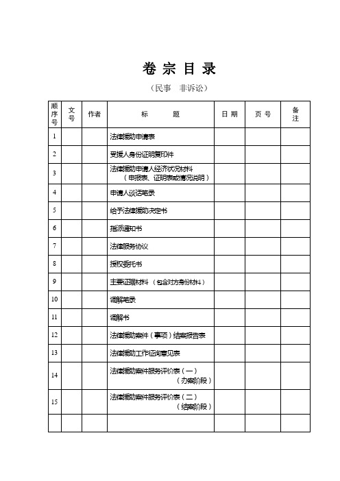 【模本】_法援卷宗目录(民事、非诉讼)