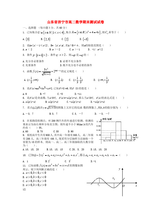 山东省济宁市高二数学期末测试试卷