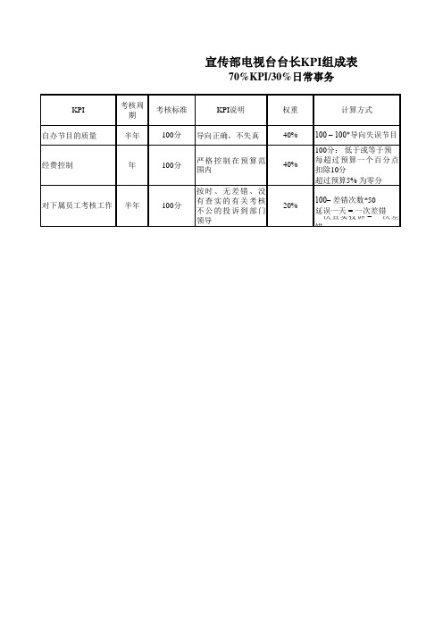 宣传部电视台台长KPI组成表