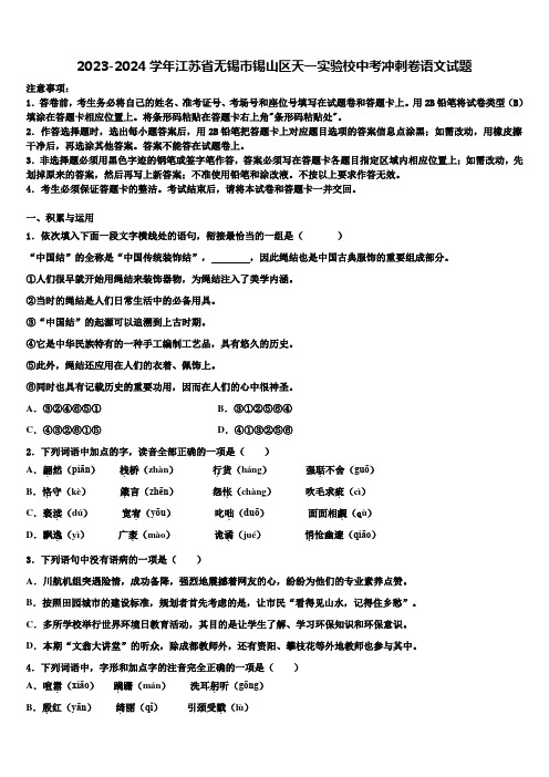 2023-2024学年江苏省无锡市锡山区天一实验校中考冲刺卷语文试题含解析