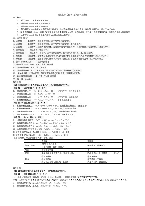 九年级下学期化学酸碱盐知识点归纳