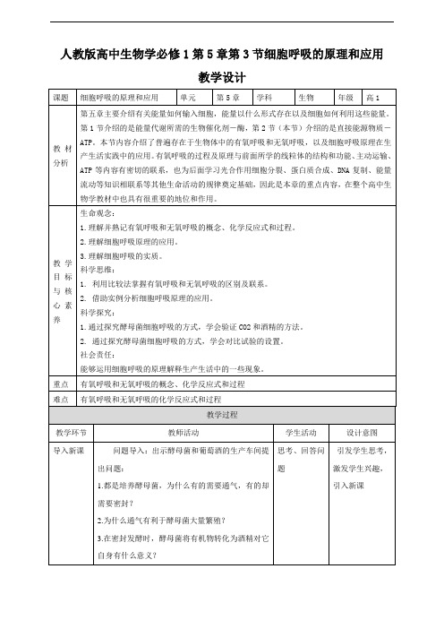 5.3细胞呼吸的原理及应用 教案