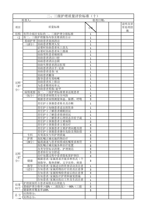 医院二、三级护理质量评价标准