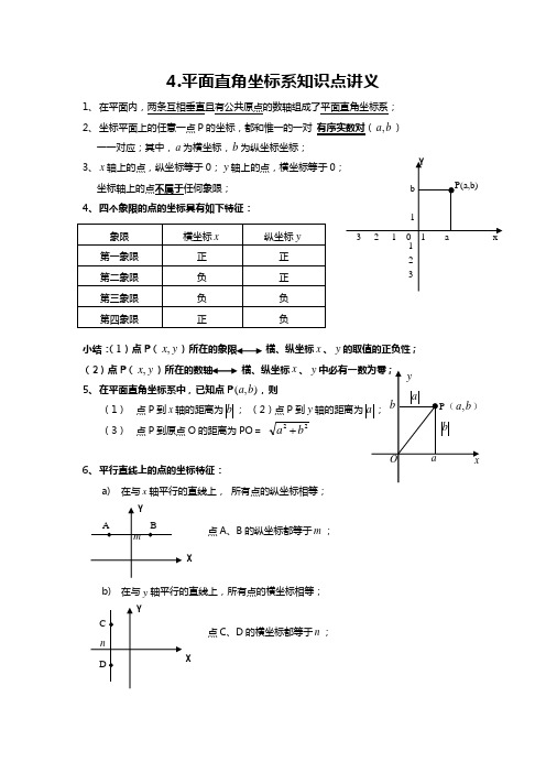 平面直角坐标系知识点、题型总结讲义