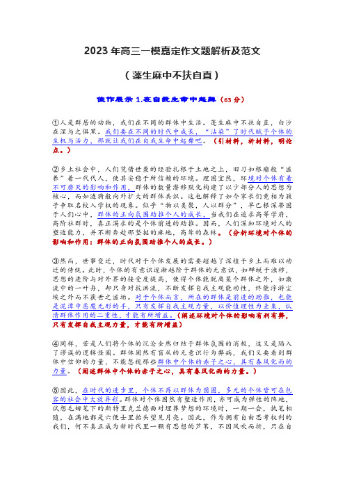 2023年高三一模嘉定作文题解析及范文