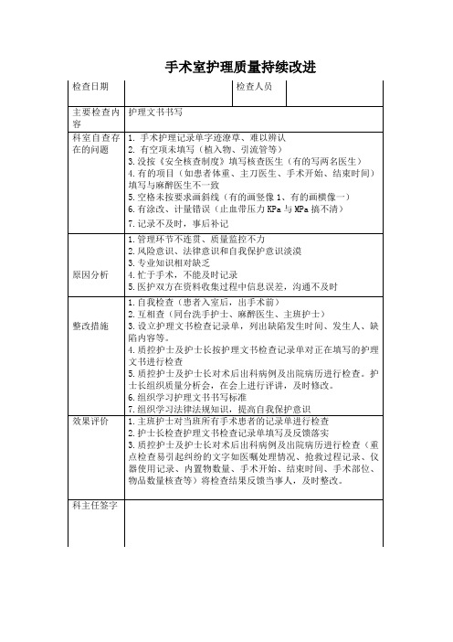 手术室护理质量持续改进记录