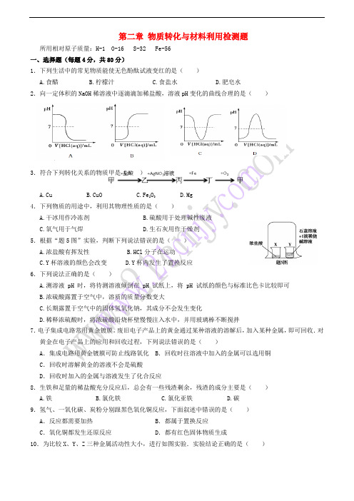 九年级科学上册 第2章 物质转化与材料利用检测题 (新版)浙教版