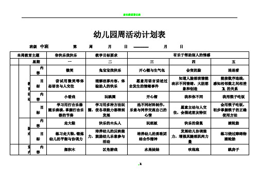 幼儿园中班周活动计划表