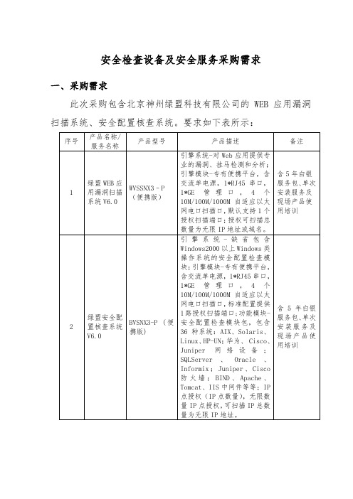 安全检查设备及安全服务采购需求