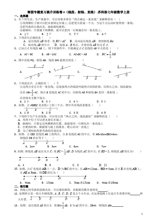 寒假专题复习提升训练卷6(线段、射线、直线)-苏科版七年级数学上册(机构)