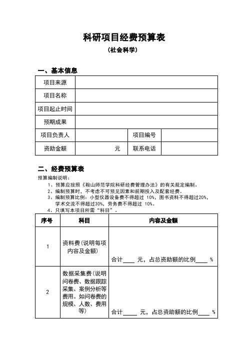 【新版】科研项目经费预算表 模板