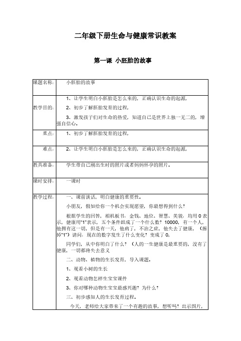 【VIP专享】二年级上册生命与健康常识教案