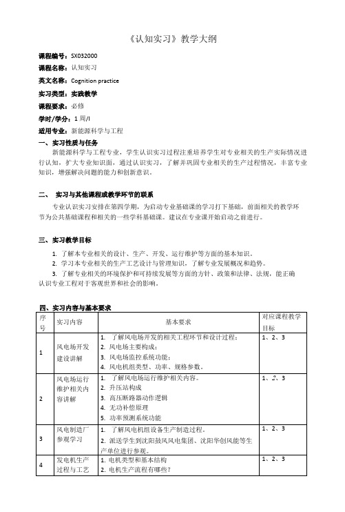 《认知实习》课程教学大纲(本科)