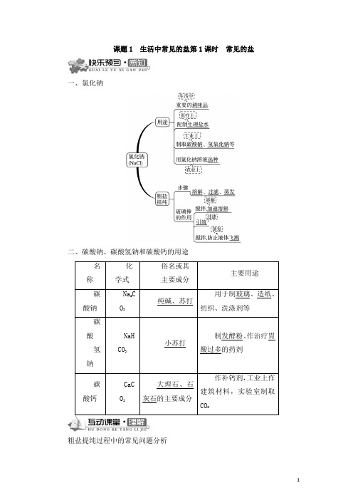 部编人教版初中化学九年级下册《11.1.1 常见的盐 同步训练及答案解析》最新精品优秀完美实用打印版