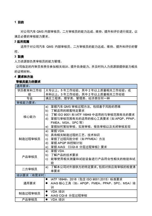 IATF16949审核员、培训师能力及评价规定