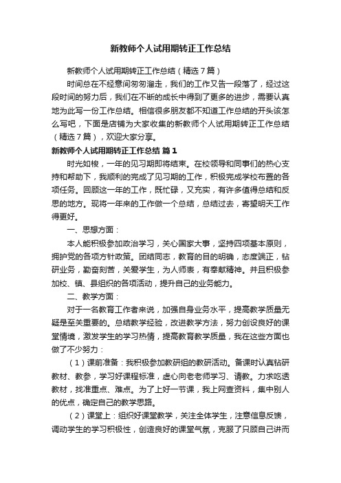 新教师个人试用期转正工作总结