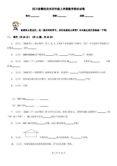 四川省攀枝花市四年级上学期数学期末试卷