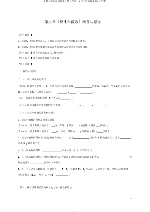 北师大版九年级数学上册导学案：6反比例函数学案(公开课)