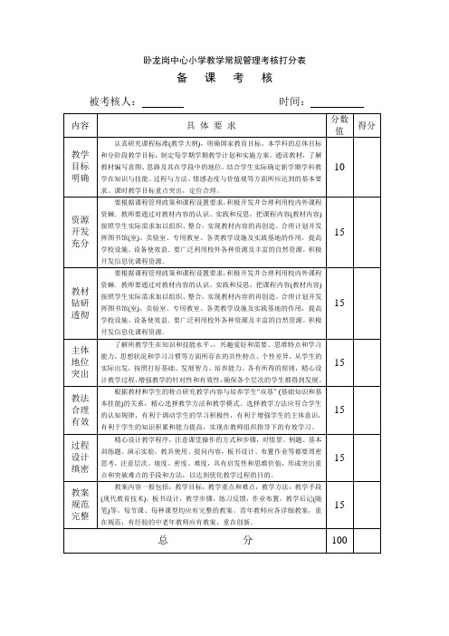 教学常规打分表