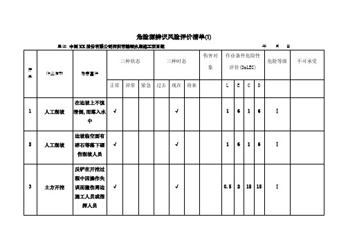 危险源辨识风险评价清单