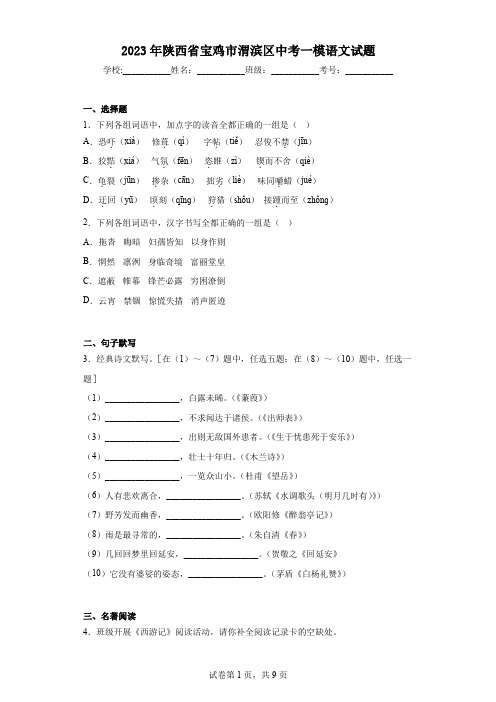 2023年陕西省宝鸡市渭滨区中考一模语文试题