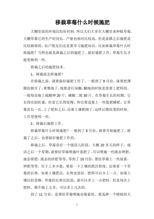 移栽草莓什么时候施肥