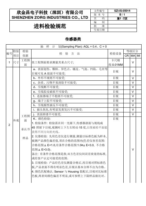 传感器进料检验规范