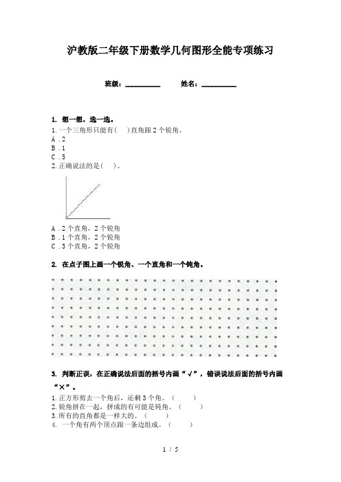 沪教版二年级下册数学几何图形全能专项练习