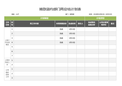 个人部门周工作总结计划表格 (精致商务)【excel表格模板】